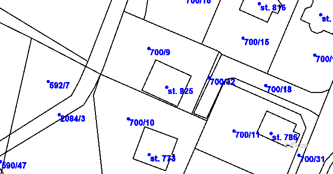Parcela st. 825 v KÚ Ronov nad Doubravou, Katastrální mapa