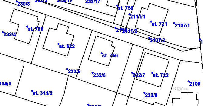 Parcela st. 756 v KÚ Ronov nad Doubravou, Katastrální mapa