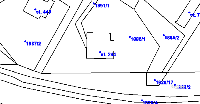 Parcela st. 244 v KÚ Ropice, Katastrální mapa