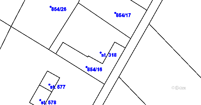 Parcela st. 318 v KÚ Ropice, Katastrální mapa
