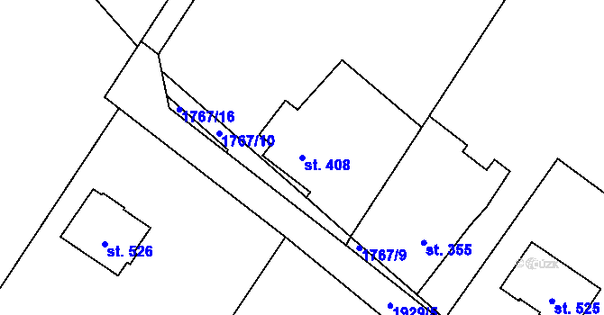 Parcela st. 408 v KÚ Ropice, Katastrální mapa