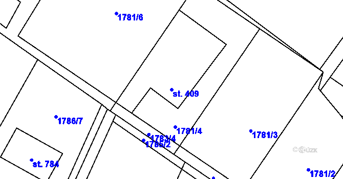 Parcela st. 409 v KÚ Ropice, Katastrální mapa