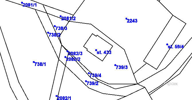 Parcela st. 433 v KÚ Ropice, Katastrální mapa