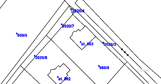 Parcela st. 563 v KÚ Ropice, Katastrální mapa
