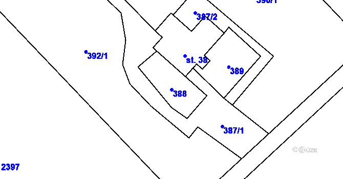 Parcela st. 388 v KÚ Ropice, Katastrální mapa