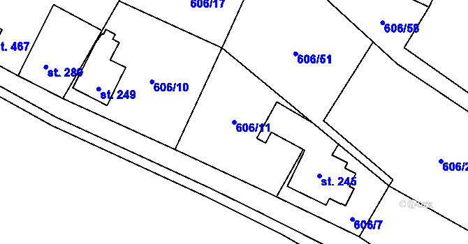 Parcela st. 606/11 v KÚ Ropice, Katastrální mapa