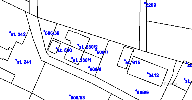 Parcela st. 609/7 v KÚ Ropice, Katastrální mapa