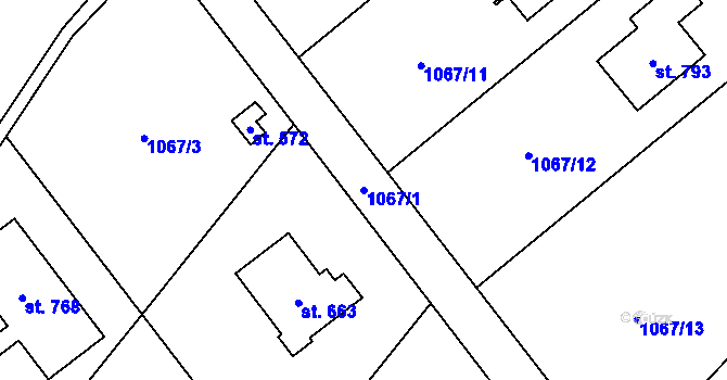 Parcela st. 1067/1 v KÚ Ropice, Katastrální mapa
