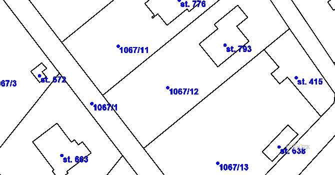 Parcela st. 1067/12 v KÚ Ropice, Katastrální mapa