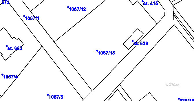 Parcela st. 1067/13 v KÚ Ropice, Katastrální mapa