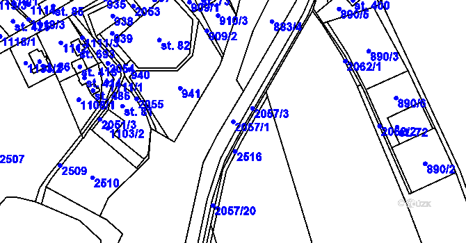 Parcela st. 2057/1 v KÚ Ropice, Katastrální mapa