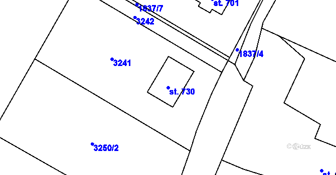 Parcela st. 730 v KÚ Ropice, Katastrální mapa