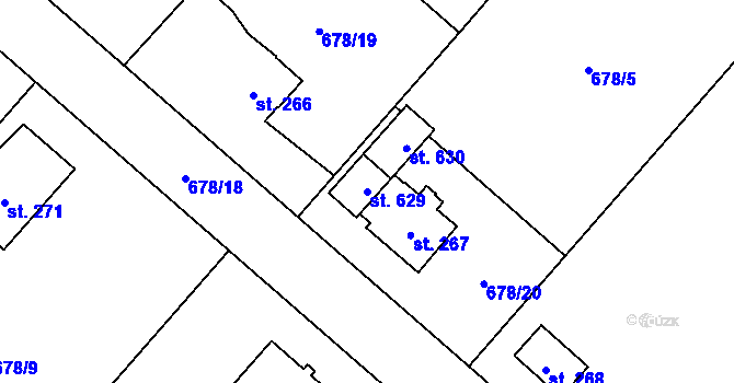 Parcela st. 629 v KÚ Ropice, Katastrální mapa