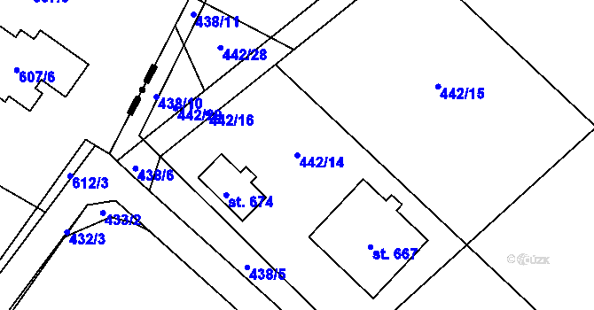 Parcela st. 442/14 v KÚ Ropice, Katastrální mapa
