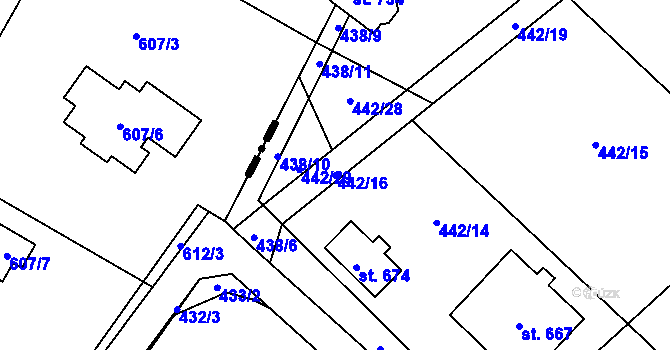 Parcela st. 442/16 v KÚ Ropice, Katastrální mapa