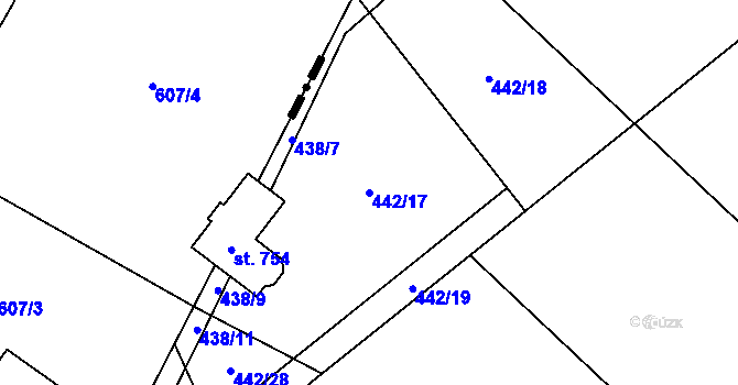Parcela st. 442/17 v KÚ Ropice, Katastrální mapa