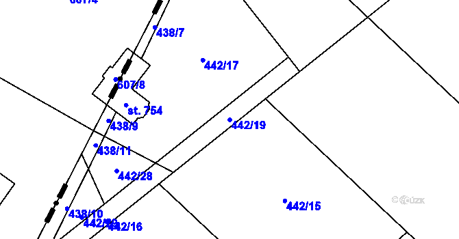 Parcela st. 442/19 v KÚ Ropice, Katastrální mapa