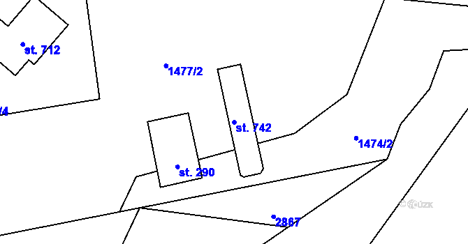 Parcela st. 742 v KÚ Ropice, Katastrální mapa