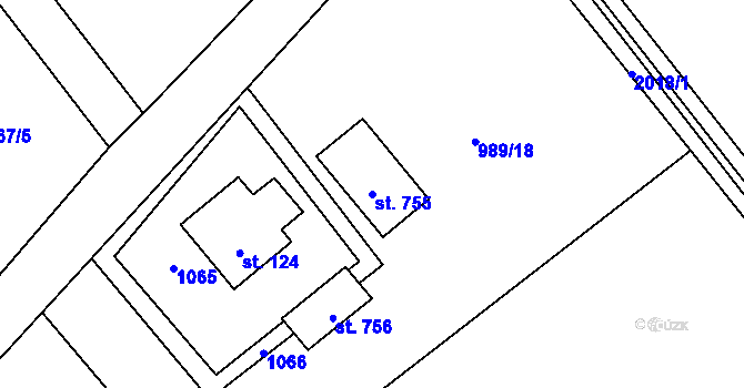 Parcela st. 755 v KÚ Ropice, Katastrální mapa