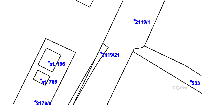 Parcela st. 2119/21 v KÚ Ropice, Katastrální mapa
