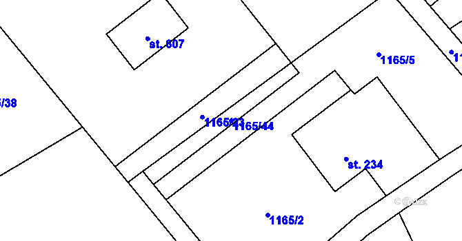 Parcela st. 1165/44 v KÚ Ropice, Katastrální mapa