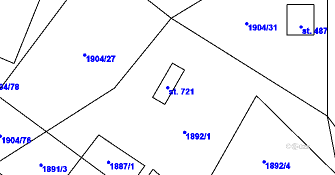 Parcela st. 721 v KÚ Ropice, Katastrální mapa