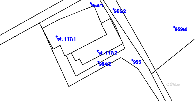 Parcela st. 117/2 v KÚ Ropice, Katastrální mapa