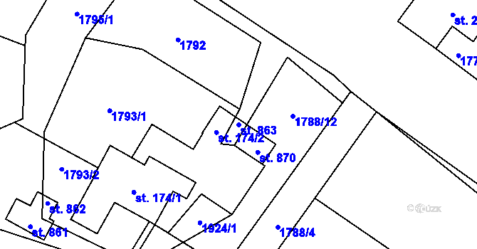 Parcela st. 863 v KÚ Ropice, Katastrální mapa