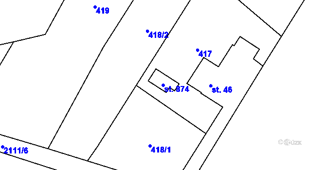 Parcela st. 874 v KÚ Ropice, Katastrální mapa