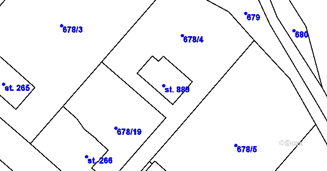 Parcela st. 889 v KÚ Ropice, Katastrální mapa