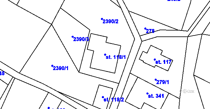 Parcela st. 118/1 v KÚ Roprachtice, Katastrální mapa