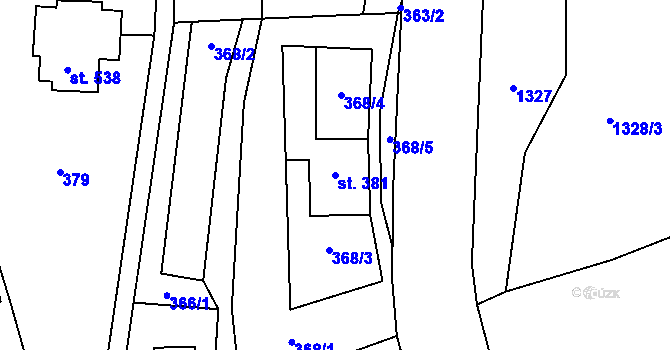 Parcela st. 381 v KÚ Roprachtice, Katastrální mapa