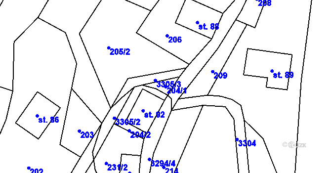 Parcela st. 204/1 v KÚ Roprachtice, Katastrální mapa