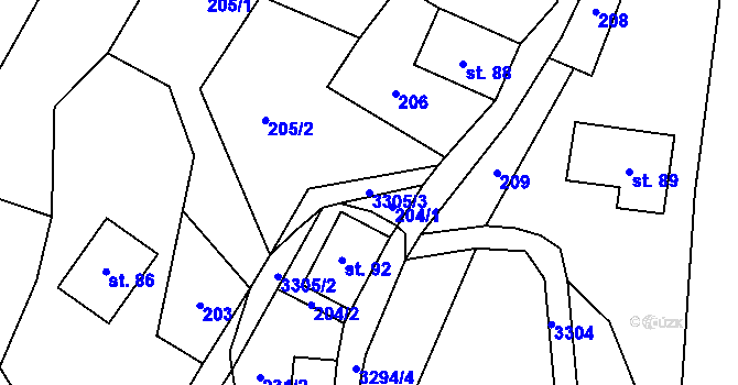 Parcela st. 3305/3 v KÚ Roprachtice, Katastrální mapa