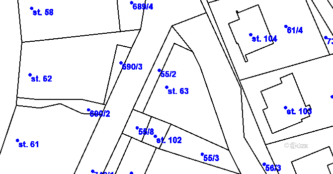 Parcela st. 63 v KÚ Roseč, Katastrální mapa