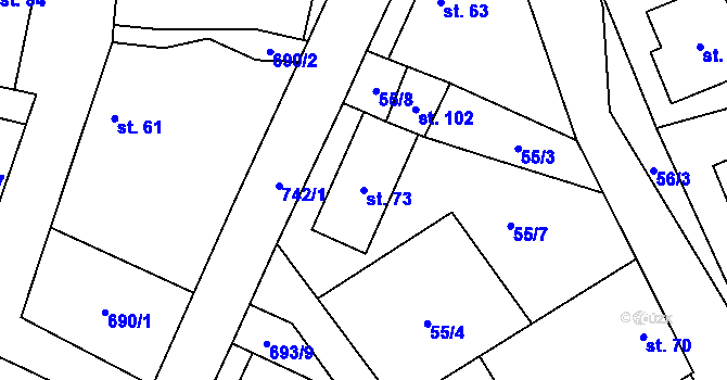 Parcela st. 73 v KÚ Roseč, Katastrální mapa