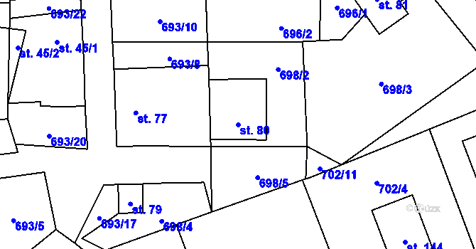 Parcela st. 80 v KÚ Roseč, Katastrální mapa