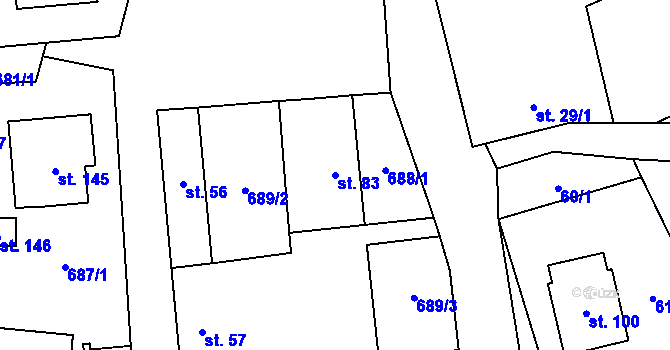 Parcela st. 83 v KÚ Roseč, Katastrální mapa