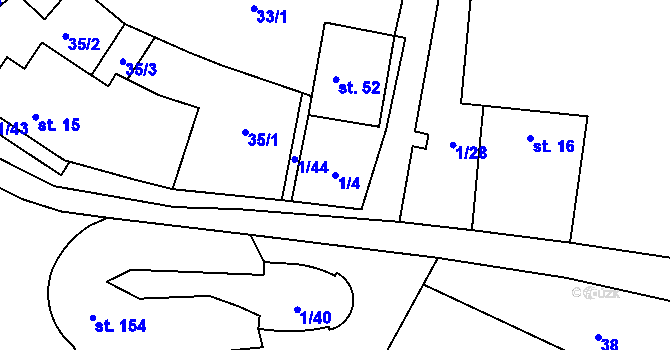 Parcela st. 1/4 v KÚ Roseč, Katastrální mapa