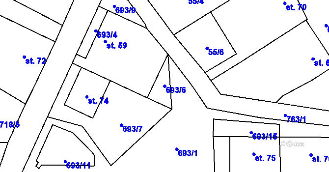 Parcela st. 693/6 v KÚ Roseč, Katastrální mapa