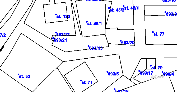 Parcela st. 693/13 v KÚ Roseč, Katastrální mapa