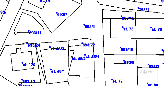 Parcela st. 693/22 v KÚ Roseč, Katastrální mapa