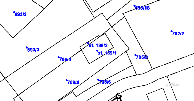 Parcela st. 139/1 v KÚ Roseč, Katastrální mapa
