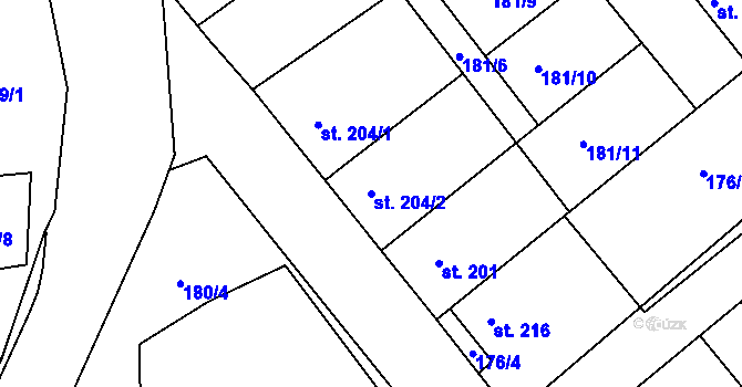 Parcela st. 204/2 v KÚ Rosice u Chrasti, Katastrální mapa
