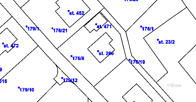 Parcela st. 286 v KÚ Rosice u Chrasti, Katastrální mapa