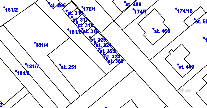 Parcela st. 323 v KÚ Rosice u Chrasti, Katastrální mapa