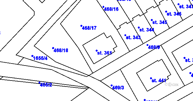 Parcela st. 361 v KÚ Rosice u Chrasti, Katastrální mapa