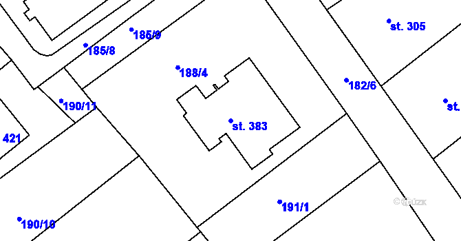 Parcela st. 383 v KÚ Rosice u Chrasti, Katastrální mapa
