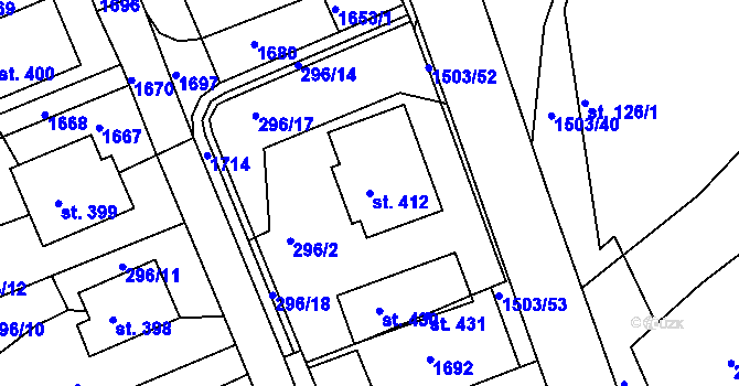 Parcela st. 412 v KÚ Rosice u Chrasti, Katastrální mapa