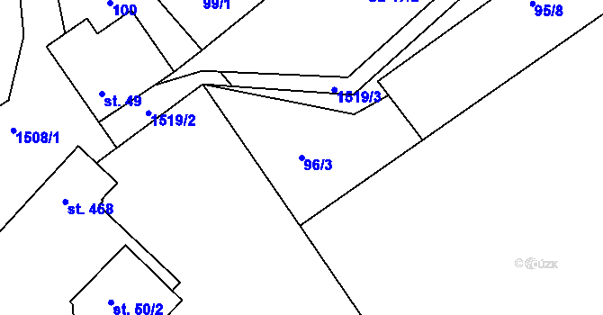 Parcela st. 96/3 v KÚ Rosice u Chrasti, Katastrální mapa